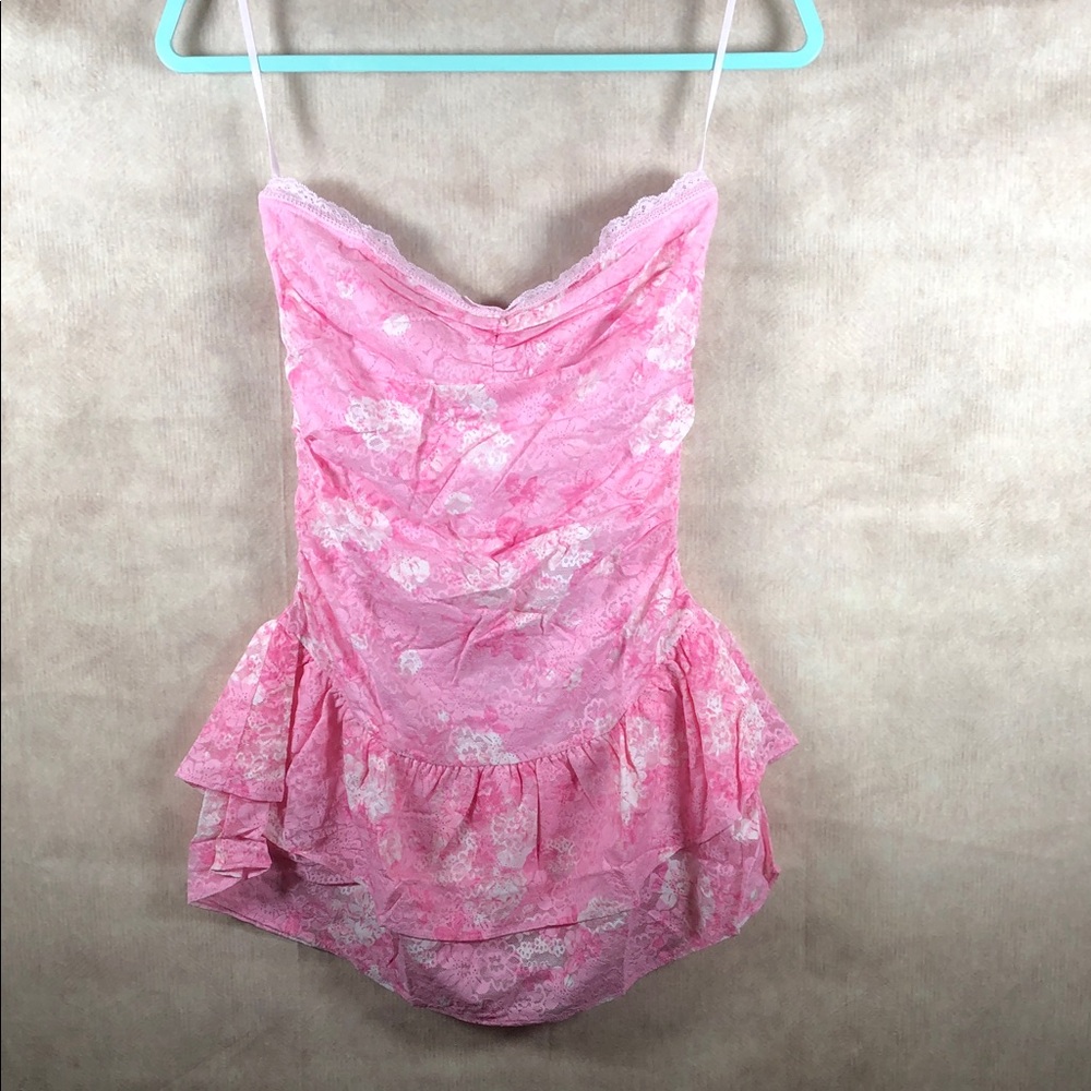 LoveShackFancy x VS Pink Strapless Fairy Balletcore Lace Floral Mini Dress